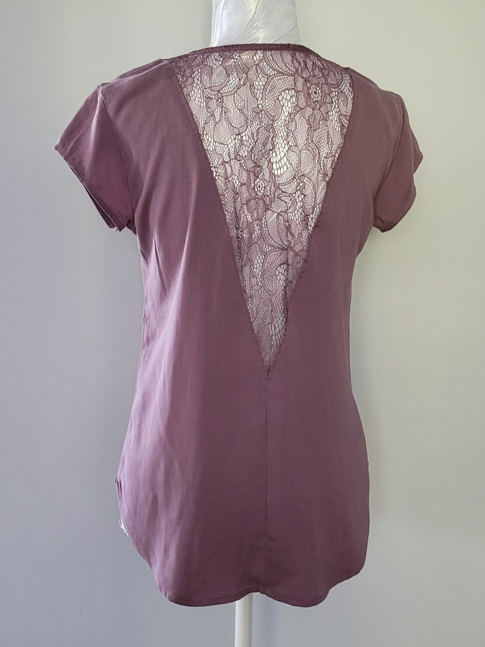 Dynamite Short Sleeve Top with Lace V-Back in Mauve